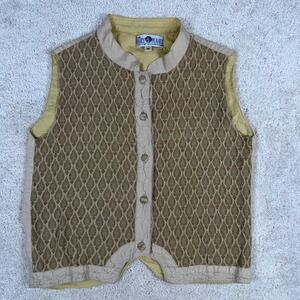 The Daily Planet Boho Textured Leaf Pattern Button Front Vest Brown Tan Womens M